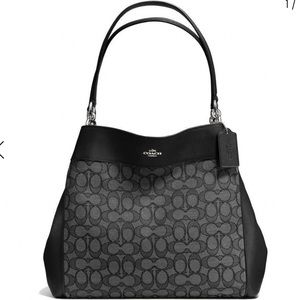 Smoke Black Coach Outline Signature Jacguard Lexy Shoulder Bag